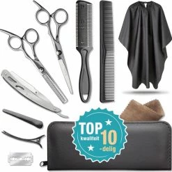 Hete verkoop ⌛ SmartProdax 10-delige Kappersset Met Kappersmantel - Kappersschaar - Effileerschaar - Uitdunschaar - Barbiersmes - Scheermes - Effileerkam - Uitdunkam - Kam - Haarklemmen - Poleerdoek - Etui - Kapper - Kapper Set - RVS 😉