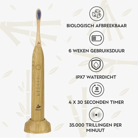 Promo 🎉 Agellic® Electrische Tandenborstel – Bamboe - Sonische Tandenborstel - Milieuvriendelijk Poetsen – Inclusief 3 Opzetborstel – Sinterklaas Cadeautjes - Kerst Cadeau Voor Vrouwen - Voor Mannen 🌟 3 Promo 🎉 Agellic® Electrische Tandenborstel – Bamboe - Sonische Tandenborstel - Milieuvriendelijk Poetsen – Inclusief 3 Opzetborstel – Sinterklaas Cadeautjes - Kerst Cadeau Voor Vrouwen - Voor Mannen 🌟 - Afbeelding 3