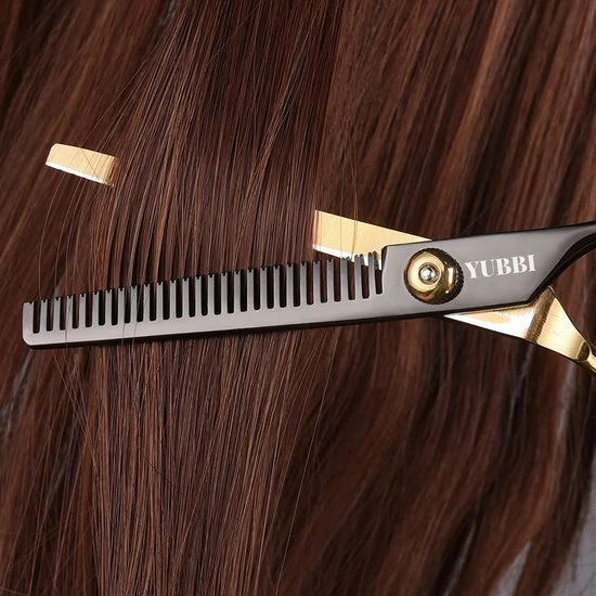 Korting 🥰 YUBBI™ Professionele Kappersschaar Set - 8 Delig - Knipschaar - Coupeschaar - Uitdunschaar - Snijkam - Zwart Goud ⭐ 3 Korting 🥰 YUBBI™ Professionele Kappersschaar Set - 8 Delig - Knipschaar - Coupeschaar - Uitdunschaar - Snijkam - Zwart Goud ⭐ - Afbeelding 3