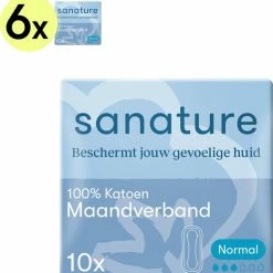 Top 10 🥰 Sanature 100% Katoenen Maandverband Normaal Zonder Vleugels 6 X 10 Stuks 😍