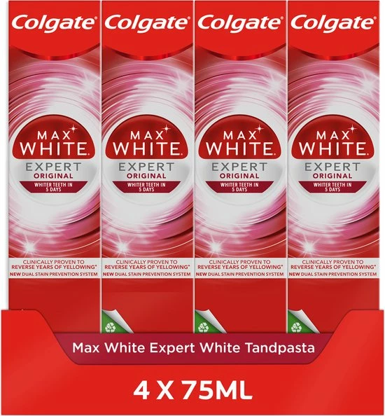 Beste deal 😍 Colgate Max White Expert Original Whitening Tandpasta 4 X 75ml - Voordeelverpakking ✔️ 1 Beste deal 😍 Colgate Max White Expert Original Whitening Tandpasta 4 X 75ml - Voordeelverpakking ✔️