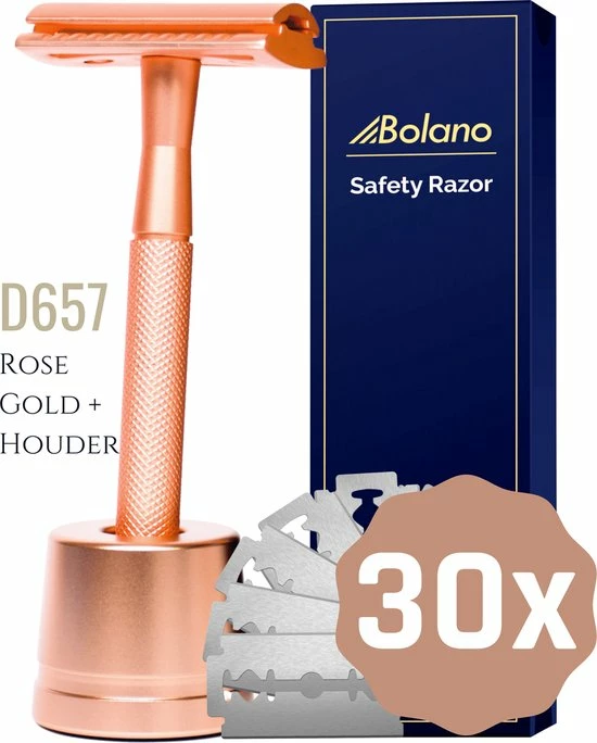 Goedkoopste 🛒 Bolano® Safety Razor Set Rose Gold + 30 Double Edge Scheermesjes + Houder - Klassiek Scheermes Voor Mannen En Vrouwen - D657 😍 1 Goedkoopste 🛒 Bolano® Safety Razor Set Rose Gold + 30 Double Edge Scheermesjes + Houder - Klassiek Scheermes Voor Mannen En Vrouwen - D657 😍