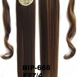 Aanbiedingen ⭐ Brazilian Wrap Around Paardenstaart, Ponytail Hairextensions Straight Bruin / Blond - F27/4 🎉